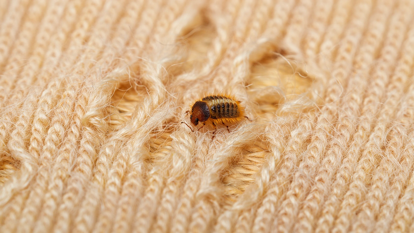 Carpet Beetle Larvae Damage Damage caused by carpet beetle larvae