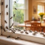 Cluster flies trying to enter a home through a window