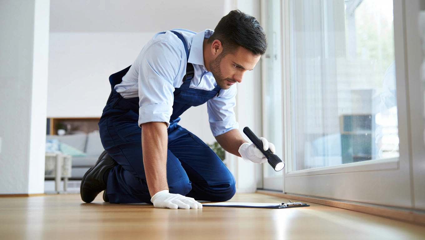 Pest Control Technician Inspecting Pest control technician inspecting for beetles in Alaska home