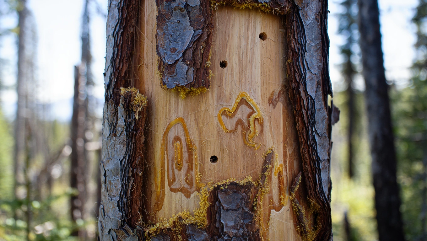 Spruce bark beetle damage on trees near Palmer, Alaska